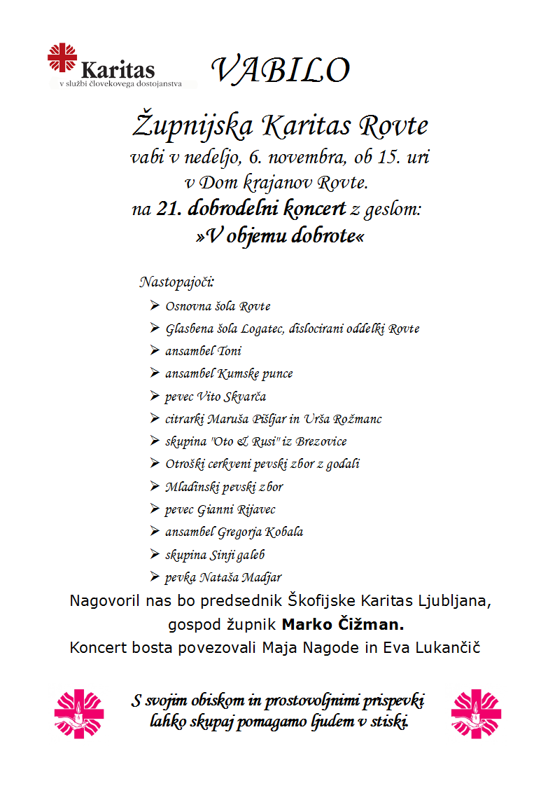 Dobrodelni Koncert Karitas Rovte 6. 11. 2016