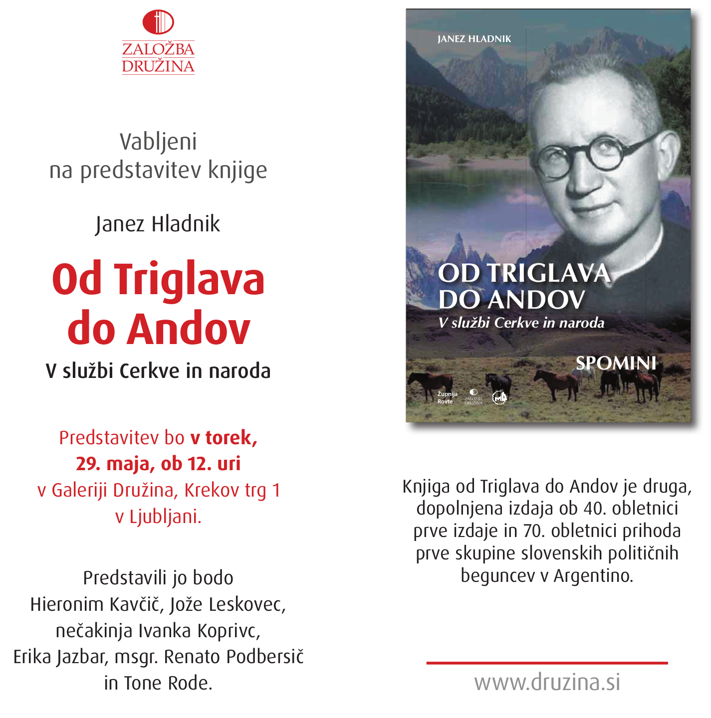 Predstavitev ponatisa knjige Od Triglava do Andov, msgr. Janez Hladnik